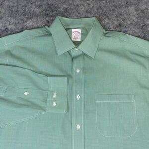 Brooks Brothers 346 Button Down Shirt 17‎ 2/3 Green & White Non-Iron Regular Fit